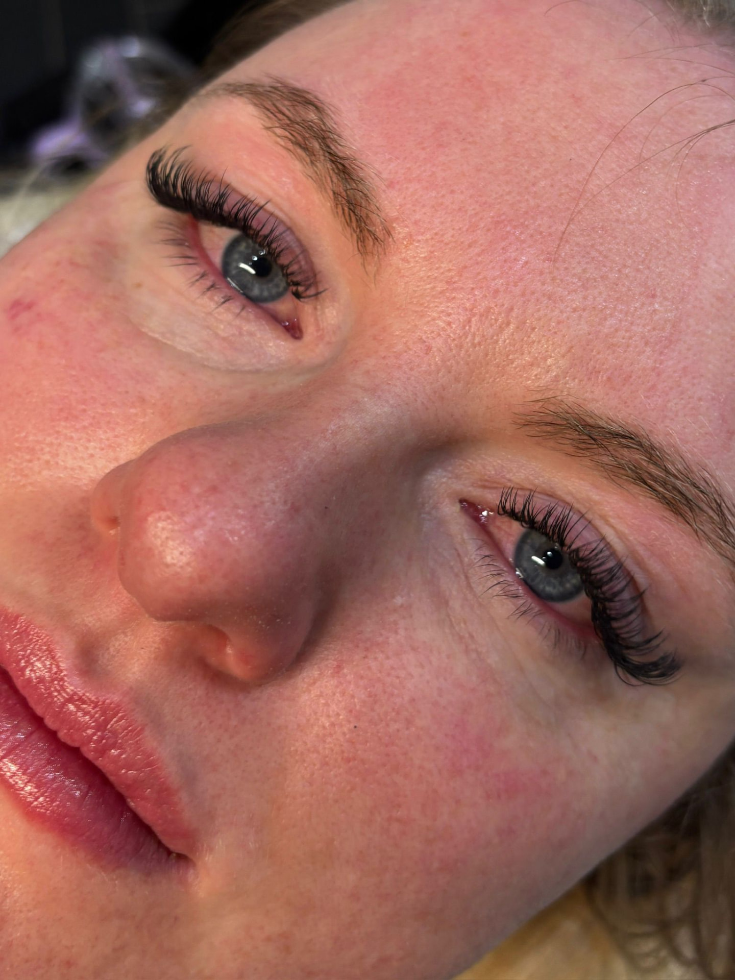 Close-up of a full eyelash extension set