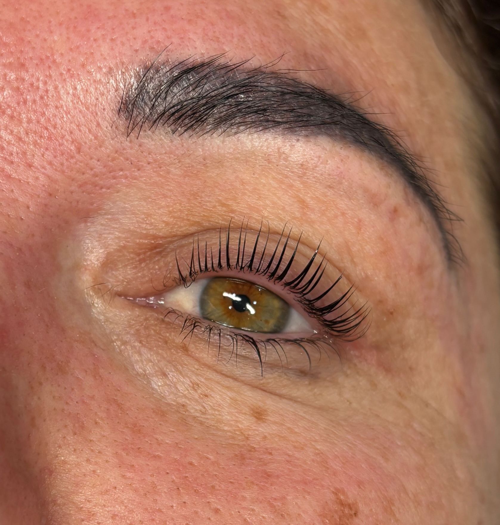 Close-up of a lash lift showing curl and definition